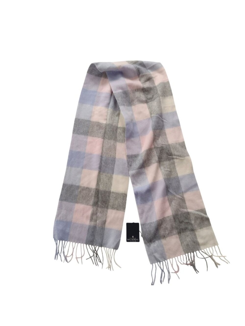Balmoral Lambswool Scarf NEW Pastel Block Check Soft Blue Pink Gray NWT
